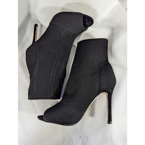NWOT, FLAW! CATHARINE MALANDRINO! BLACK STRETCH WOVEN ANKLE BOOTIES! PEEP! SZ 8 - Picture 4 of 9
